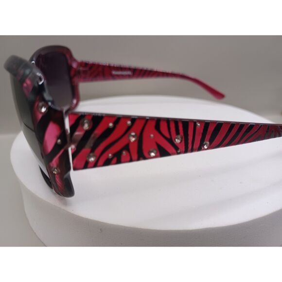Panama Jack Pink and Black Zebra Print Rhinestone Bling Sunglasses - Picture 8 of 13